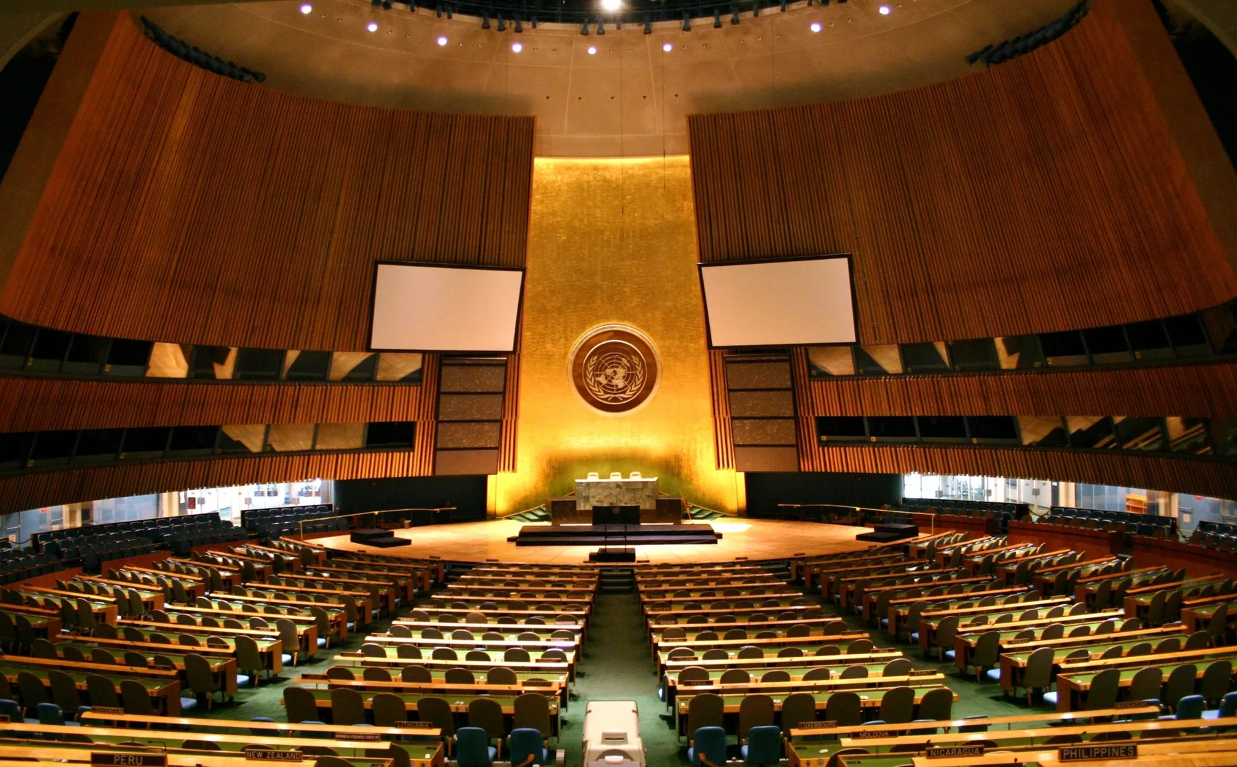 The United Nations General Assembly hall in New York