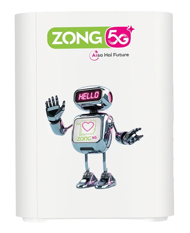 White Zong 5G indoor home internet device with a waving robot graphic printed on the front